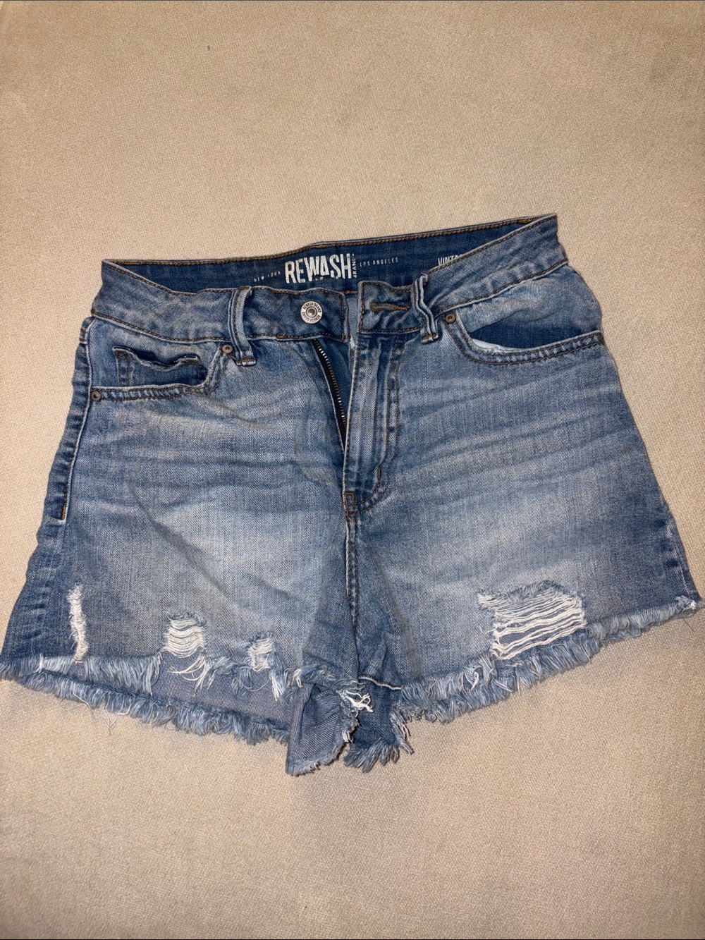 Rewash Medium Blue Ripped Denim Cutoff Shorts